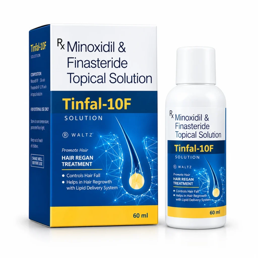 Tinfal-10 F Solution – 10% Minoxidil + Finasteride Hair Regrowth Treatment 60ml